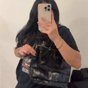 Coach Black Leather Shoulder Bag with Charms